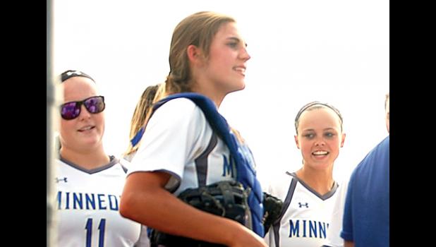 Staff photo by Scott Thoma. Freshman catcher and leadoff hitter Abby Hennen had four hits in the two games for Minneota-Canby.
