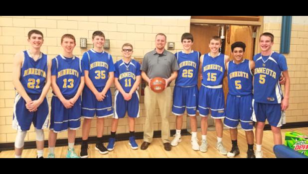 Special photo for the Mascot by Brian Jeremiason. The Minneota 'C' squad boys’ basketball team are: (left to right) Braeden Panka, Bishop Curvin, Jackson Jeremiason, Ben Skorczewski, Coach Mitchel VanWesten, Jacob Citterman, Joseph Rybinski, LaShad Smith and Alex Josephson. Not pictured was Cale Sorensen.