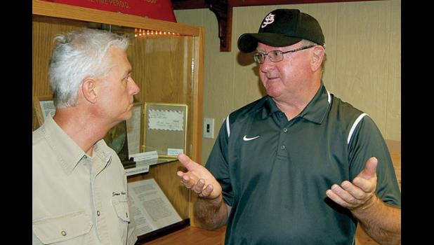 Staff Photo by Scott Thoma. Dick Bradley, right, visited with Bruce Novotny. It was a day of memories, with respect to Tom Bradley killed in Vietnam 50 years ago.