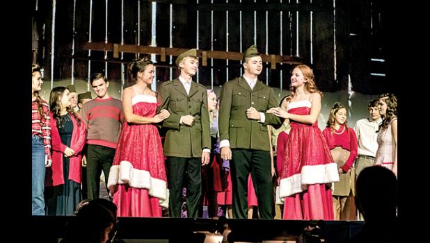 Photo for the Mascot by Brian Jeremiason. Cecilia Rabaey, Jacob Haen, Jackson Jeremiason and Natalie Bot led the rest of the cast in the closing rendition of “White Christmas”.