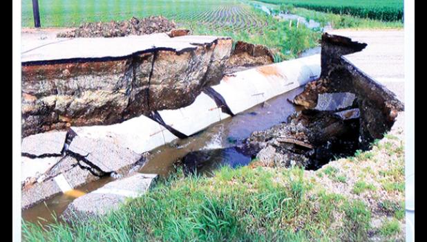 Special photo. This road gave way on County Road 5, south of Minnesota Highway 19. Cost to repair will be about $60,000.