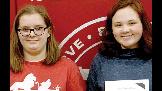 Photo for the Mascot by Sue Jacobson. St. Edward Spelling Bee winners Ella Bot and Reagan Bierschenk.