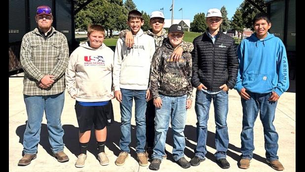 The Minneota varsity and JV FFA General Livestock judging team. Left to right: Jents Knutson, Padraic Moriarty (JV), Carter Pesch, Aiden Jerzak, Isaac Jerzak (JV), Evan Jerzak, Louis Devos. 