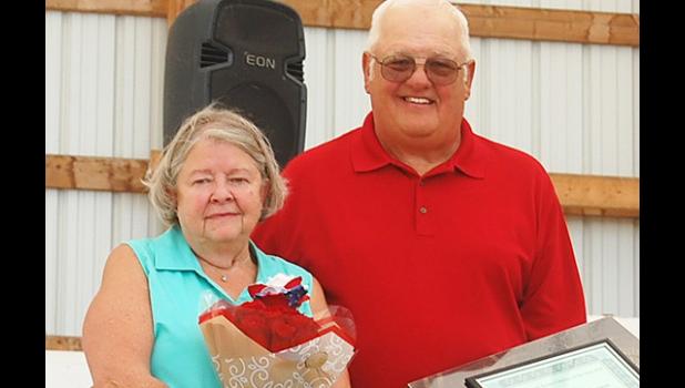 Staff photo by Scott Thoma. The Pedersons have been married for 53 years. In winning the senior award this year, Ray said, "I'm not usually at a loss for word, but this is a bit overwhelming. We appreciate the honor very much."