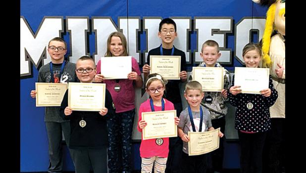 Special photo. Elementary Viking Valor winners are: (Front row, left to right) Mason Moorse, Reagan DeSmet and Camden Johnson. Back: Easton Johnston, Addy Karstens, Sam Skorczewki, Beckham Norby and Brenna Meyer.