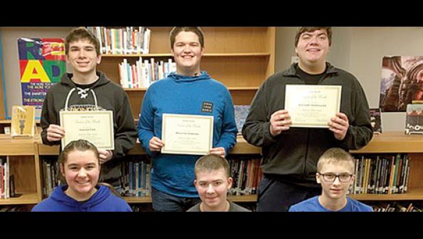 Special photo. Junior, Senior High Viking Valor winners are: (Front row, left to right) Emma Lipinski, Michael Popowski and Jacob Haen. Back Row: Hunter Fier, Braxton Downing and Zach Van Keulen.
