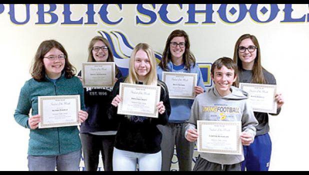 Special photo. High School Valor Vikings are: (front row, left to right) Alyssa Engels, Ashlynn Craft and Carter Schuelke. Back Row: Grace Jeremiason, Beth Hennen, and Katie Konold.