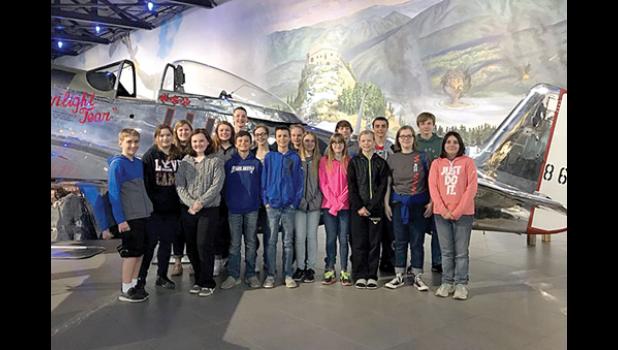 Special photo. St. Edward Junior High Students visited Fagen's Fighters WWII museum recently.