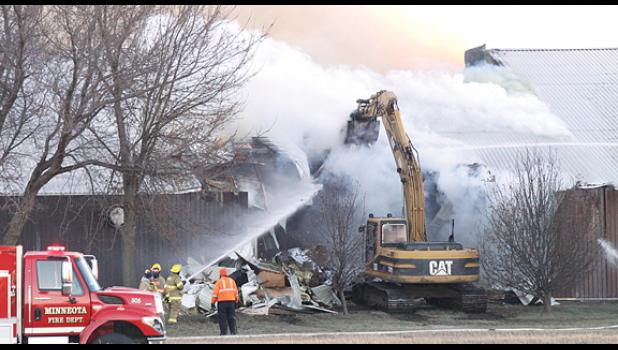 Staff Photo by Byron Higgin. All fire departments in Lyon County were called to the scene and that included Minneota.