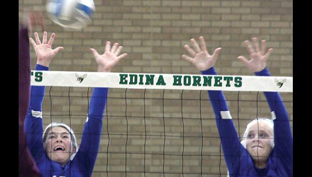 Staff Photo by Byron Higgin. Minneota defenders Morgan Hennen and Abby Rost.