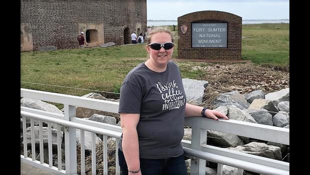 Contributed photo. Sam Pauley of Ghent stands in front of the Fort Sumter Memorial in South Carolina which she visited in 2019.