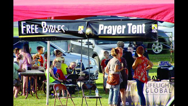Staff Photo by Byron Higgin The Prayer Tent on the grounds in the grandstand at the Lyon County Fair.
