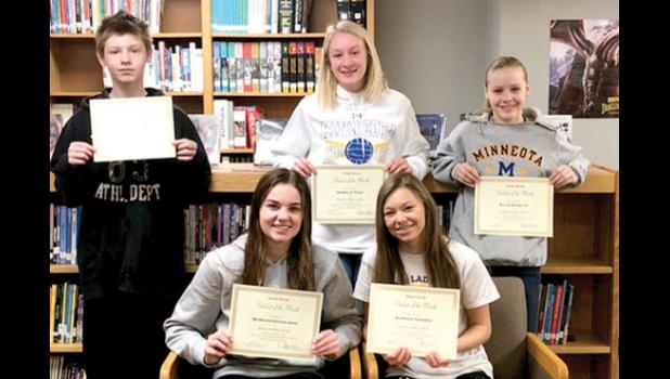 Special photo. Viking Valor students are: (front row, left to right) Morgan Kockelman, Summer Hennen. Back row: Dantae Orvis, Isabelle Tolk and Ellyn Schultz. Missing: Cole Sanow