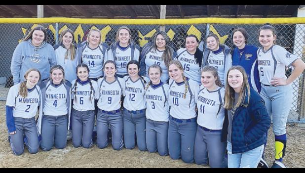 Contributed photo The 2022 Minneota/Canby softball team. Front row, left to right: Kiersyn Hulzebos, Tiffany Gronke, Autumn Tooley, Faith Myhre, Dakota Pesch, Madison Hennen, Kenadi Arndt, Brooke DeSmet, Jewelz Vierstraete (manager). Back row, left to right: Shelby Neyens (manager), Tessah Overgaard, Tylee Groenhoff, Morgan Moorse, Zahndra Bordewyk, Ava Larson, Summer Hennen, Lexi Sanow, AshleeAnn Cole.