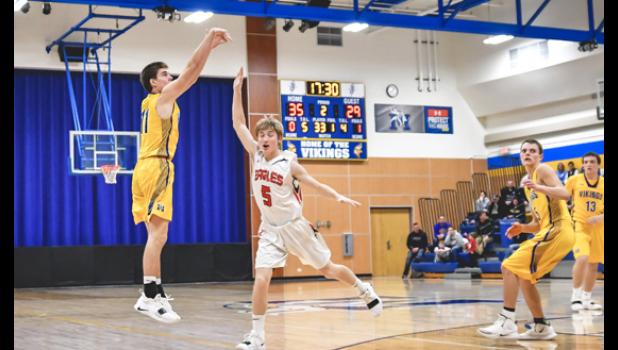 File photo for the Mascot by Brian Jeremiason. Thomas Hennen, a senior, scorched the nets from three-point range 10 times in only 15 attempts en route to a career-high 40 points to spark Minneota to a 79-56 Camden Conference victory over KMS on Thursday night.