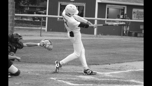 Logan Esping laces a single to center field to drive in a run against Canby in the third inning Friday in the SubState playoffs in Bird Island. 