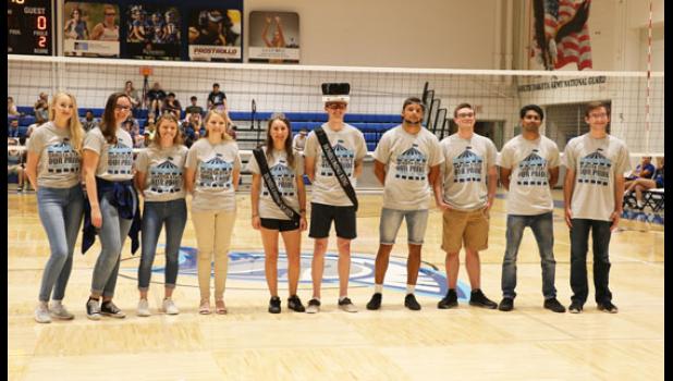 Special photo. The royalty at Dakota State are: (left to right) Paulina Zach, Anna Fields, Angela Hupf, Rayanne Liester, Viana Waldner, Bailey Belisario, Joshua Snook, Chase Opsahl, Rajesh Godasu, and Peter Engels.