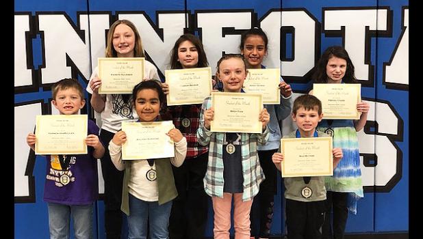Special photo. Elementary Viking Valor winners: (Front row, left to right) Harmon VanKeulen, Aaliya Morgane, Brek Fier and Max Buysse. Back: Kiersyn Hulzebos, Carson Becker, Jenny Ochoa, and Abigail Clark.