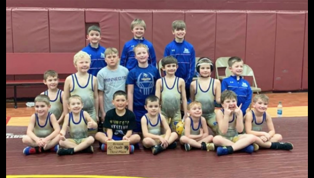 Special photo. The Minneota K-3 wrestling squad placed third in the Benson Wrestling Tournament recently.