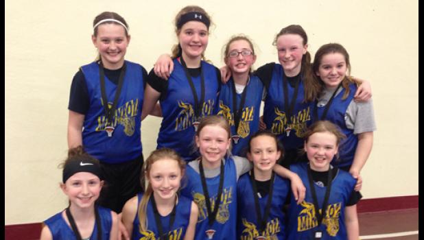 Special photo. Sixth Grade Basketball team is: Front row: (left to right) Nevaeh Hennen, Kirsten Hulzebos, Grace Hennen, Lyzah Sussner and Mariah Buysse. Second Row: Dakota Pesch, Brooke DeSmet, Teslyn Saltzer, Dakoda Hennen and Tiffany Gronke.