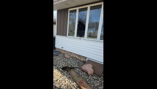 Contributed photo Broken window at the Tyler and Ashley Hanson home.