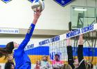 Abby Frie reached the ball and sent it to the other side of the net.