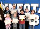 Elementary winners are: (front  row, left to right) Raya MacKinnon, Etta Larson, Colton Bitker, and Aliyah Myhre. Back: Lyzah Sussner, Ryan Meagher, Garrett Peterson and Jason Verly.
 