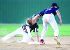 Ben Skorczewski walked three times and scored three runs. He stole second, then third in the third inning — then scored. Here he was safe at second as the tag by Madison's Dain Mortenson was too late.