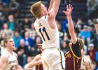Lucas Rybinski of Minneota scores two of his game-high 27 points against Wabasso on Saturday in the Section 3A-North playoffs in Montevideo. 