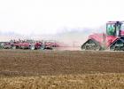 Chisel plowing a field.