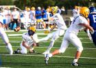 With Tristen Sussner holding, Ian Myhre converts a 46-yard field goal last Friday against Lakeview in Cottonwood. 