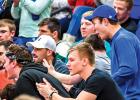 Former Minneota Vikings like Hunter Gillund, Danny Hennen, Dylan Tolk and Isaac Hennen cheered as Minneota defeated Russell-Tyler-Ruthton on Friday. 