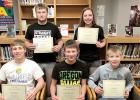 Jr. High and Sr. High Viking Valor winners are: (Front row, left to right) Blake Reiss, Logan Schuelke and Zack Fier. Back: Riley Yost, Ellen Meagher. Missing Cole Hanson.
