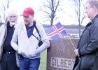 Staff Photo by Byron Higgin. The there brothers Rognvaloher Gislason, Vahor Gislason and Magnus’s Gislason discovered the gravesite of S. (Sturlaugur) T. Gilbertson, their great-grandfather. They placed on Icelandic flag on his grave.