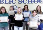 High School Valor Vikings are: (front row, left to right) Alyssa Engels, Ashlynn Craft and Carter Schuelke. Back Row: Grace Jeremiason, Beth Hennen,  and Katie Konold.