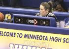Minneota fourth-grade teacher and Speech coach Kim Gades finds comfort behind the microphone during various sporting events.