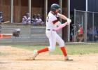 Mudhens shortstop Jake Leighton singles in the fifth inning against Dumont. 