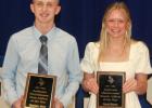 Max Rost, left, and Grace Hennen were named the Andersen-Christianson Male and Female Athletes of the Year, respectively, at the Minneota Senior Awards/Dollars for Scholars Night on Sunday at the high school.