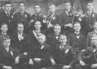The Minneota Boys Club gather for a photo in 1893, the final year of school in the old frame building. Front row, left to right: Gisle Hanson, Fred Sanderson, Anton Hellickson, George Pratt. Middle row, left to right: J.F. Finnegan, Professor C.A, Braley, B.C Schran, Albert Jerpbak, S.S. Olson, S.A. Anderson. Back row, left to right: B.B. Gislason, G.B. Bjornson, J.B. Gislason, S. T. Westdal, H.B. Gislason, Nels Pearson.