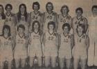 The 1976 Minneota volleyball team. Front row, left to right: Kelly Baugher, Julie Bretschneider, Bev Fier, Phyllis Breyfogle, Dodie Konold, Sandy Wambeke. Back row, left to right: Assistant coach Sue Gigstad, Margaret Fier, Lynda Fier, Kathy Noyes, Shaon Buysse, Cindy Sanow, Cathy DeCock, Head coach Sandy Smith.