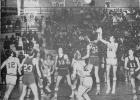 All 10 players watched Dennis Fox (24) of Minneota take a shot in this game between the Vikings and Tracy Scrappers in this District 9 clash on March 4 , 1972 at Marshall High School. Minneota beat No. 1-seeded Tracy, 48-45. Jeff Seifert led Minneota with 19 points, Chuck Dalager had 12 points and Steve Boogaard 10.
