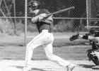 Mascot photo by Brian Jeremiason AJ Myhre belts a double for one of his two hits against the Clinton Cardinals on Saturday.