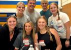 NHS students helping with the blood drive, Madison Hennen, Karrie Richmond, Kylee Loyson, Hadli Krog. Back row, left to right: Claire Rost, Brayden Downing, Brock Fier. 