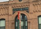 The date and the Opera Hall name at the top of the former Big Store building has been cleaned and painted recently by a South Dakota restoration company. They are much more visible than before. The Big Store building also had some brick and mortar repairs done. 