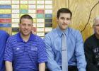 J.D. Pesch got the honor of naming four new members to the Wally Pesch Wall of Fame.Three of the members were present Sunday at the annual Wrestling Banquet. Along with Pesch (left), were Bruce Laleman, Josh VanOverbeke and Dennis Stoks. 
