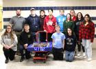 The members of the Minneota Robotics team. Front row, left to right: Samantha Landrus, Drew Lipinski, Noah Harms, Carson Becker. Back row, left to right: Head coach Darren Clausen, Joe Voit, Dawson Dovre, Sam Skorczewski, Gabe Ludwikowski, Elena Myhre, assistant coach David Moriarty, Kylie Callens, Ryanna Waldner. Missing from photo Kaitlyn Ludwikowski, Grace Landrus and assistant coach Jeff Van Keulen. 