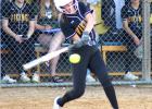 Dakota Pesch rips a two-run double against Dawson-Boyd last Thursday in Minneota.