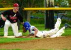 Austin Sorensen doubled home a run but was out at third trying to stretch it into a double. LqPV's Wyatt Halvorson made the putout.