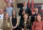 Minneota placed second in the Worthington Trojan Speech Meet on Saturday. Front, left to right: Cora Fischer, Joey Clark and Imogen Moriarty. Middle, left to right: Melanie Engels, Jaelin Anderson and Wyatt Pohlen. Back, left to right: Noah Harms and Joe Voit. 