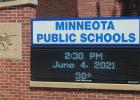 This digital board on the southwest corner of the Minneota Public School indicates what the weather has been like lately in southern Minnesota. Temperatures stayed at or above 90 degrees all of last week and into this week. 
